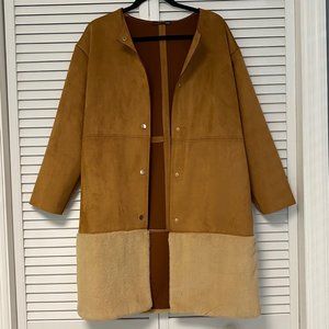 Zara Brown Faux Suede Fur Long Coat / Shacket NWOT